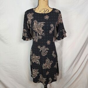 RONNI NICOLE Size 6 Puff Print Floral Paisley Ruffled Flare Sleeve Sheath Dress